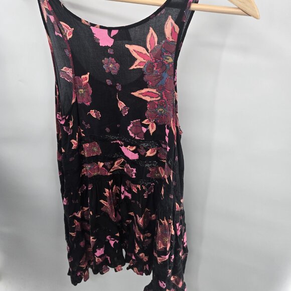 Intimately Free People Black Pink Lace Trapeze Voile Mini Slip Dress XS - Picture 2 of 12